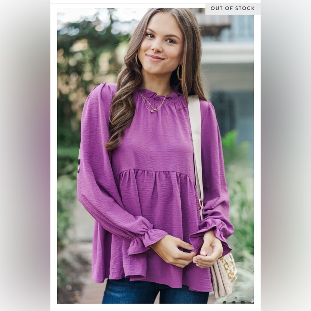 Muted Plum Purple Babydoll Top | Long Sleeves, Ruffles | Mint Julep | S | NWT